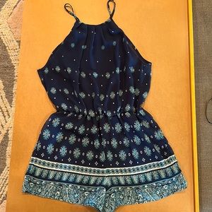 Love Tree Split Back Blue Romper